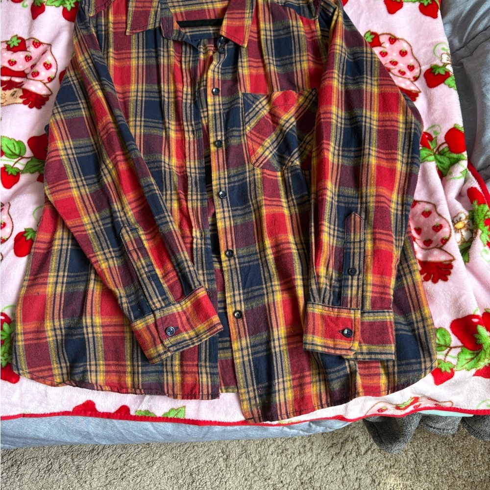 Red and Yellow Plaid Button-Up Shirt